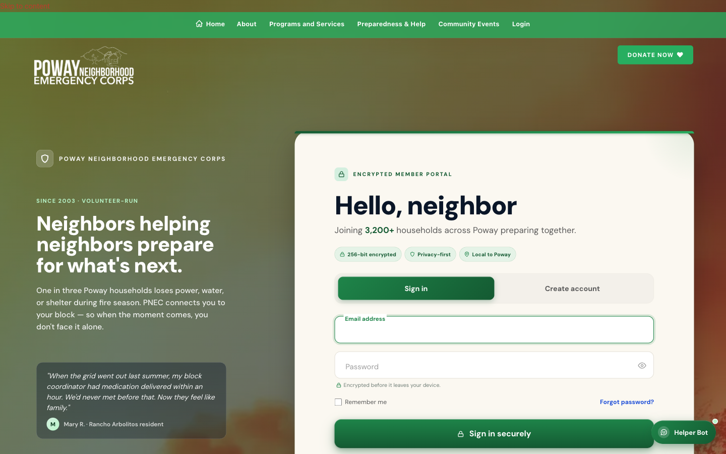 Secure member sign-in for residents, volunteers and admins